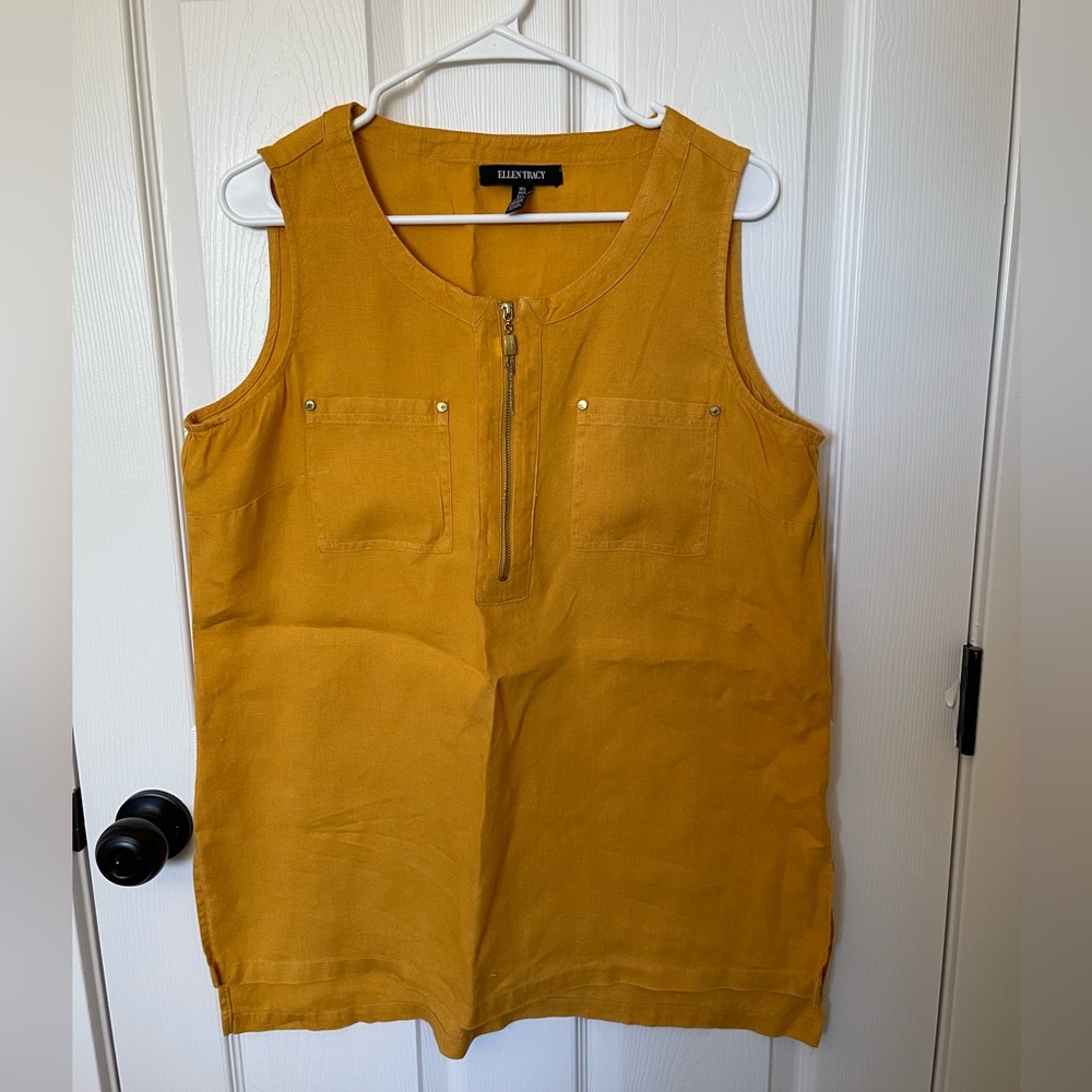 Ellen Tracy | Size Large | Mustard Yellow Linen Blouse |